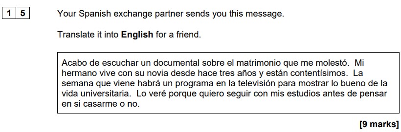 Spanish translation tasks for the AQA GCSE Spanish